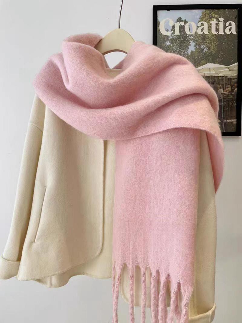 Solid Color Tassel Decor Fluffy Soft Scarf, Elegant Thickened Shawl for Women & Men, Fashion Accessories for Fall & Winter