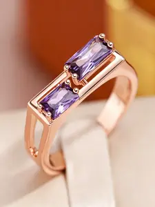 Purple Synthetic Crystal Inlay Hollow Geometric Rings for Women Golden Color Luxury Jewelry Perfect for Engagement Wedding Party Daily Accessories