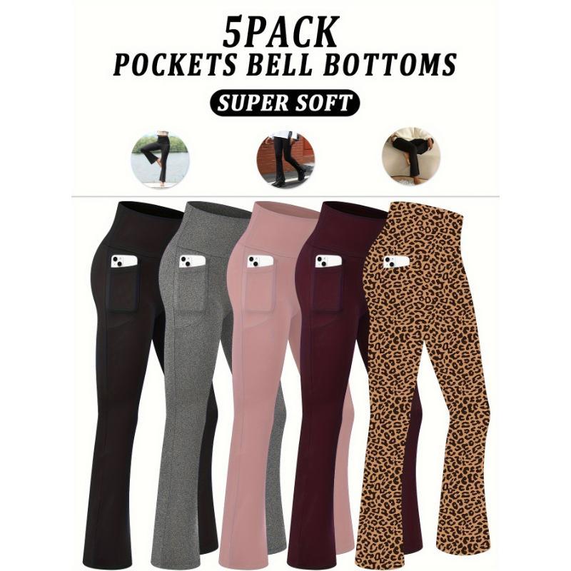 5-Pack Women's Super Soft Flare Pants With Pockets, High Waisted Tummy Control Athletic Yoga Boot Pants