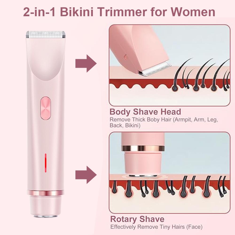 Summer Women's Electric Bikini Trimmer, Bikini Shaver, Rechargeable 2-In-1 Body & Facial Hair Remover, Waterproof Wet/dry Use, Christmas Gift