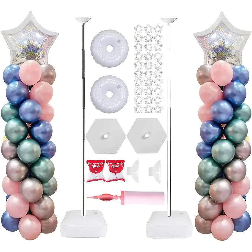 2-Pack Reusable Telescopic Balloon Column Stands, Height-Adjustable 1.57-7 Ft, Easy to Assemble & Disassemble, Includes Balloon Pump, Suitable for Weddings, Birthdays (Festive Party Supplies)