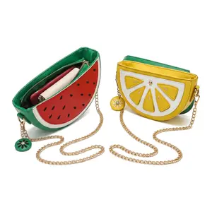 Novelty Fruit Shaped Crossbody Bag for Women Cute Watermelon Lemon Slice Purse Summer Aesthetic Mini Chain Shoulder Bag Kawaii Y2K Candy Color