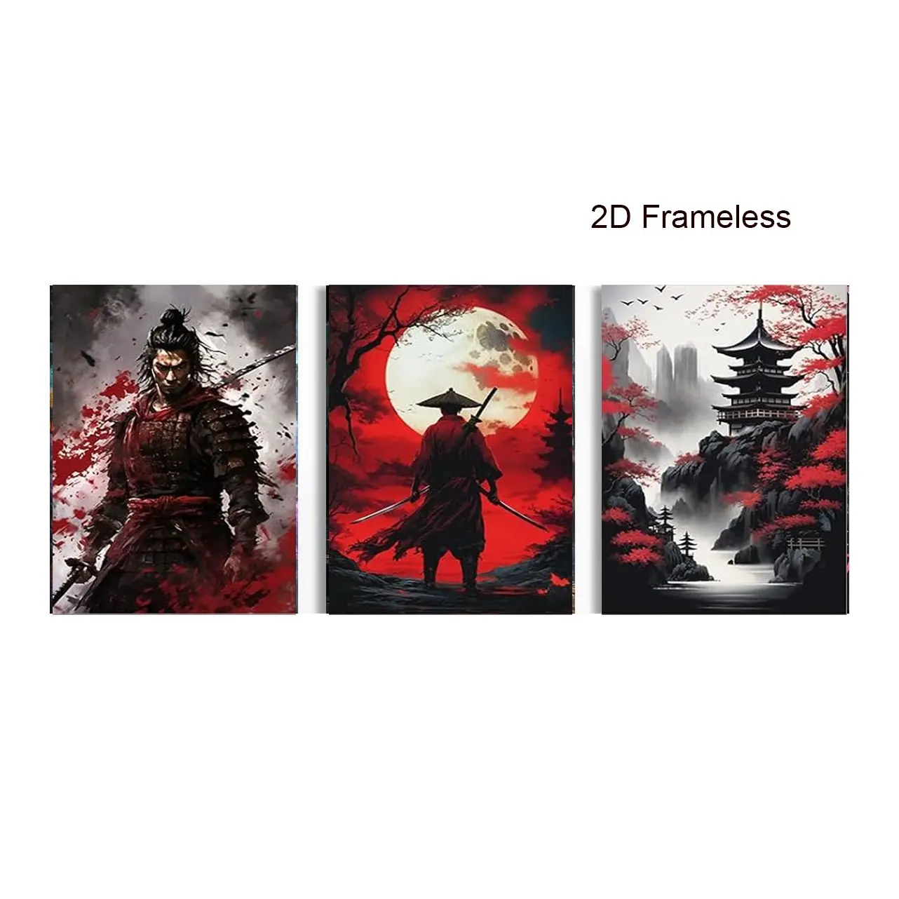 3-piece set  Samurai Wall Art Set: Japanese canvas prints, samurai portraits, Bushido posters, Japanese culture-themed artwork, home decor, unframed 2D