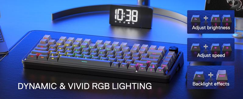 Redragon K673 GB 75% Wireless Gasket RGB Gaming Keyboard, 3-Modes 81 Keys PBT Compact Mechanical Keyboard w/Hot-Swap Socket, Dedicated Knob Control & 5-Layer Noise Dampening, Custom Linear Switch