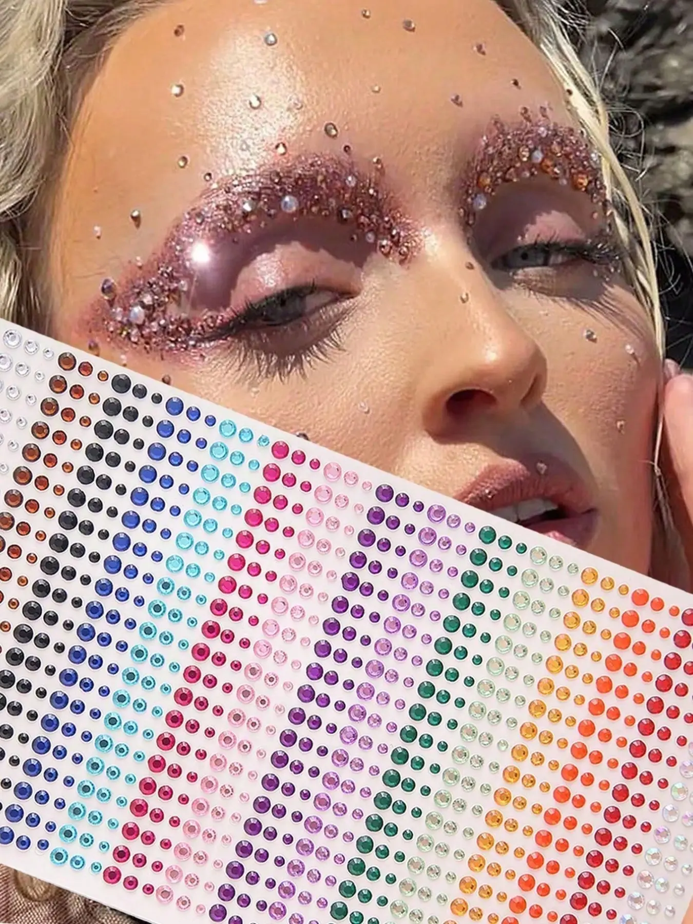 1800pcs Colorful Stick-On Rhinestone Face Stickers, Mixed Size Makeup Gems, Perfect for Festival, Party, Concert, Costume Looks