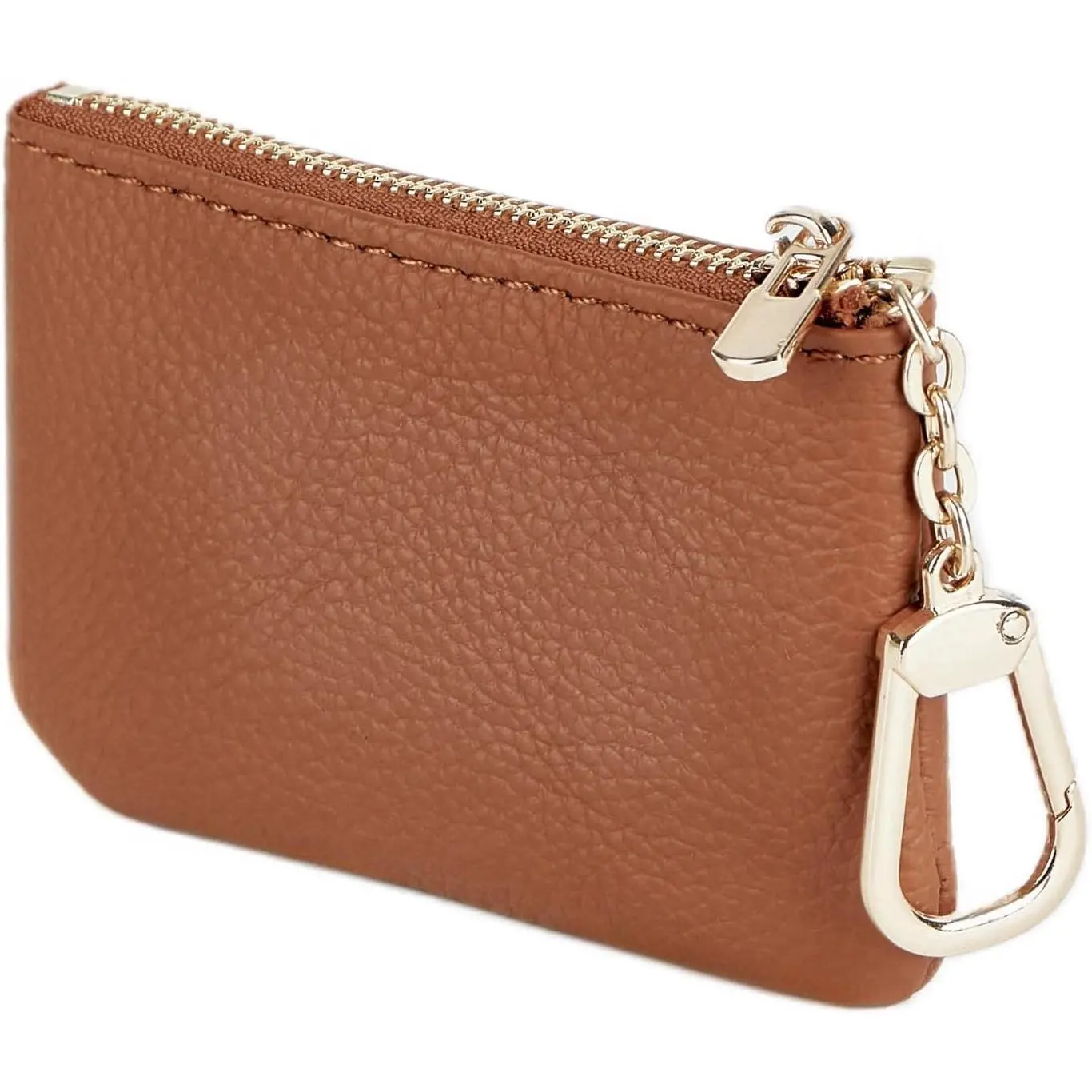 Full Grain Leather  Purse with Key Chain - Small Change Purse  Card Holder  Pouch Small  Wallet for Women and Men (Brown)