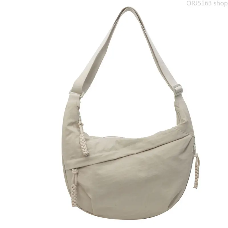 Japanese Style Nylon Crossbody Bag, Large Capacity Dumpling Shoulder Bag, Casual Cloth Bag for Students, Ideal for Class, Travel and Daily Outings,Boho,Wooden,Photo Display with Clips,tote,,car,accessory,