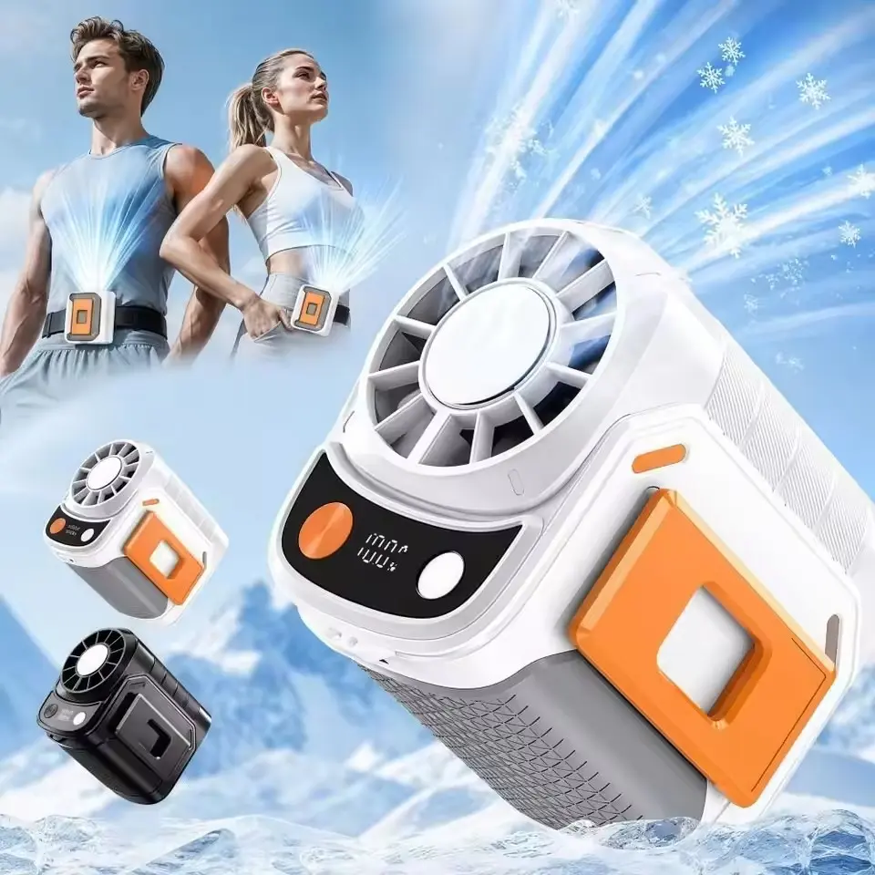 TADEKERU USB waist-mounted fan Rechargeable Cooling Fan with Flashlight & Power Bank, Portable Fan for Outdoor Work, Hiking, Camping, Travel