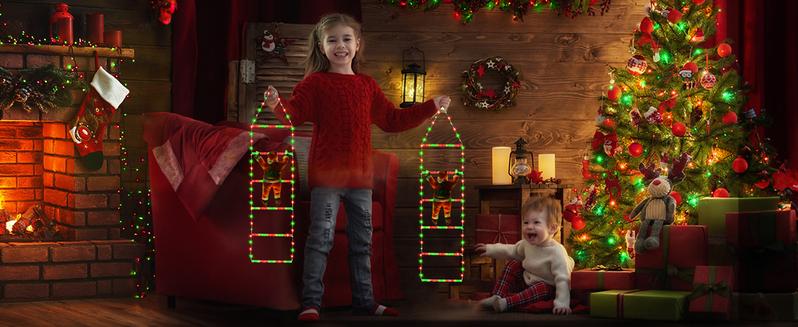 2.5ft/10ft Santa Claus for Staircases (Static Santa Design with Lighted Stairs) It is easy to install and durable, suitable for holiday decoration in indoor and outdoor spaces, gardens, courtyards, etc., and an excellent choice for Christmas gifts