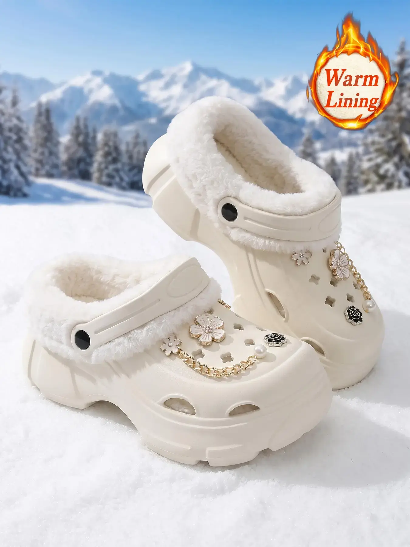 【Black Friday】New Fall Winter Fuzzy Holey Shoes, Thick Sole Height Increase, Indoor Outdoor Eva Soft Bottom, Breathable Comfortable Fur Shoes Winter House Slippers