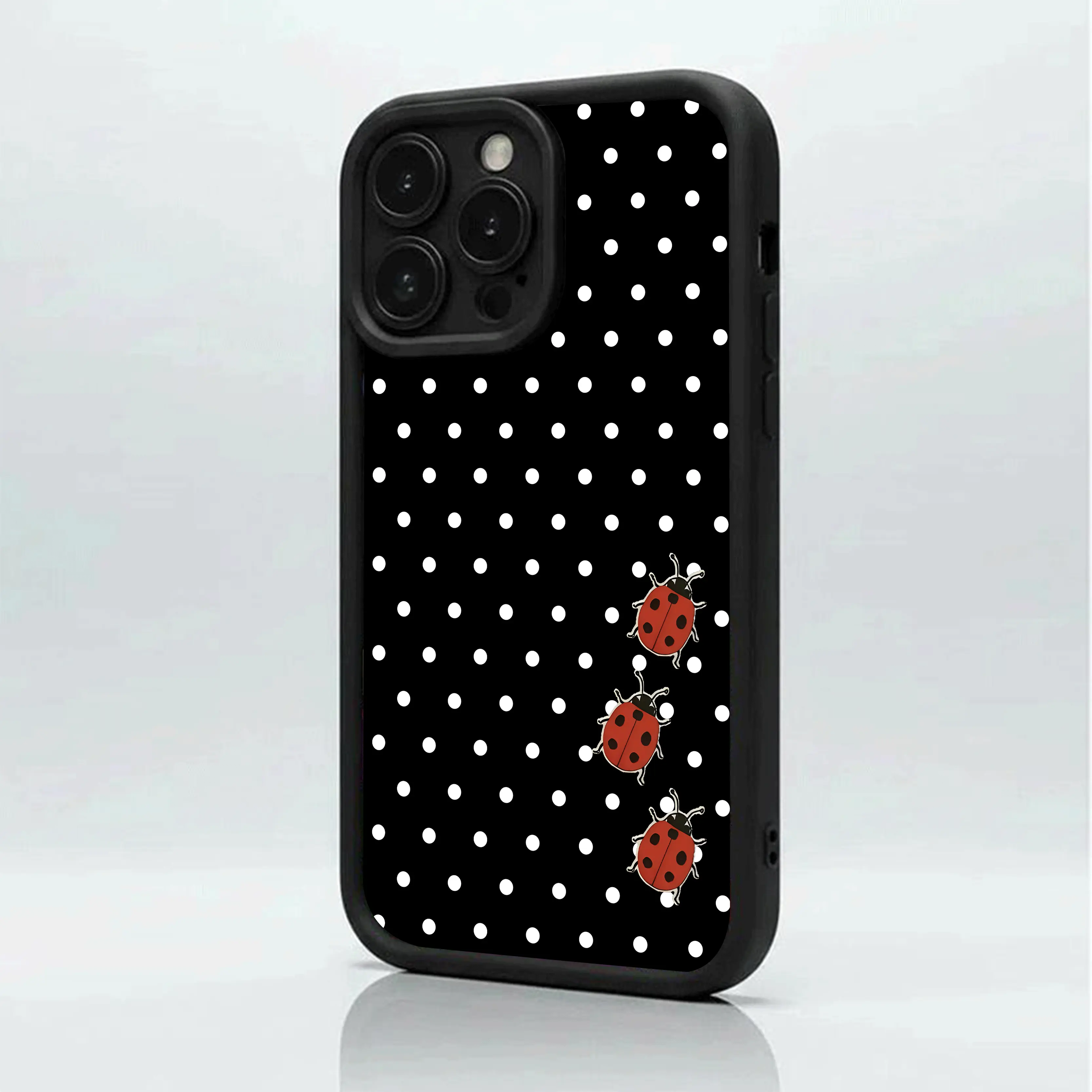 Cute Polka Dot Ladybug, Matte Non-Slip TPU + Silicone Shockproof Phone Case | Unisex Classic Material | Multi-Model Compatible for iPhone 17-11 Pro Max/Plus/Air & Samsung Galaxy S26-S21 Ultra/Plus/FE