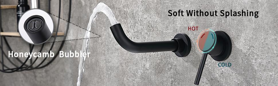 Wall Mount Faucet for Bathroom Sink or Bathtub, Single Handle 2 Holes Brass Rough-in Valve Included, Matte Black