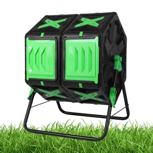 140L Dual Chamber Heavy Duty Tumbling Rotating Composter Fast Assemble Tumbling Fast-Working Tumbling Compost Barrel Easy Setup W/Sliding Door for Outside Garden and Yard