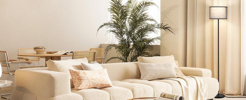 Modern 3-Way LED Floor Lamp - Simple Standing Design for Living Room, Bedroom, or Home Office - Pull Chain Tall Lamp with White Lampshade