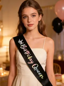 Birthday Queen Sash with Glitter, Sparkling Party Shoulder Strap for Birthday Photos, Decorative Pin Included, Perfect for Festive Celebrations