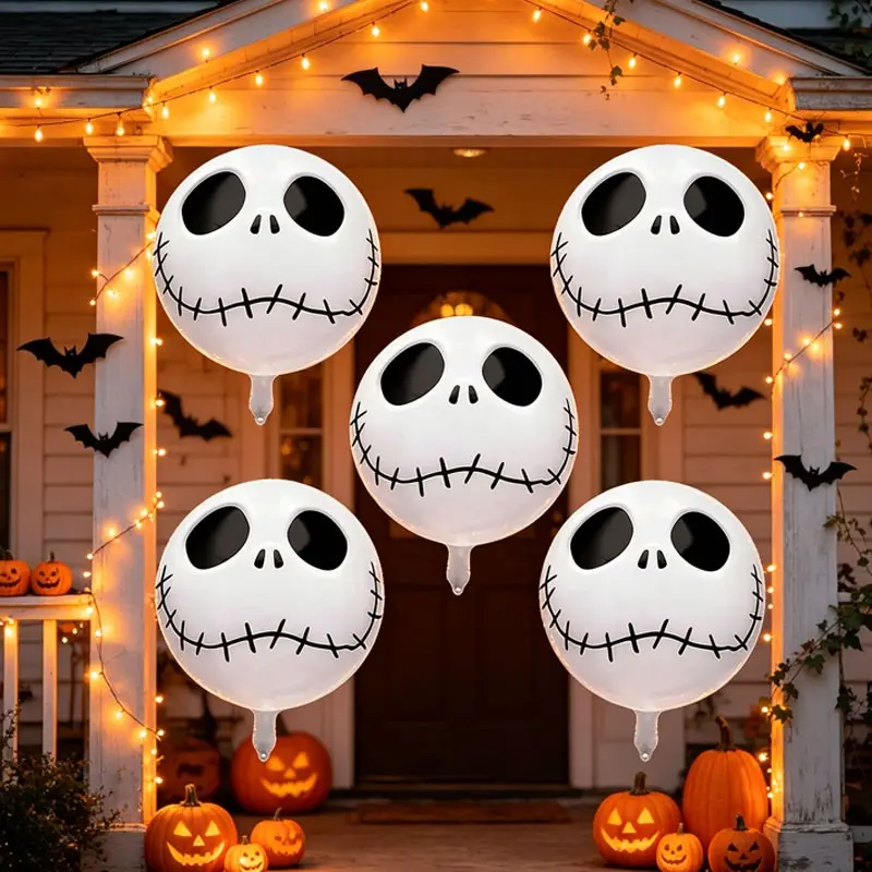7pcs/2pcs Halloween Horror Balloon Set, Skull Aluminum Foil, Black white Striped Balls, Suitable for Halloween-themed parties，Horror Movie-Themed Decorative Activities，Halloween Dark-Themed Yard Porch Setup，Cosplay ball photo props, Create a Halloween-the