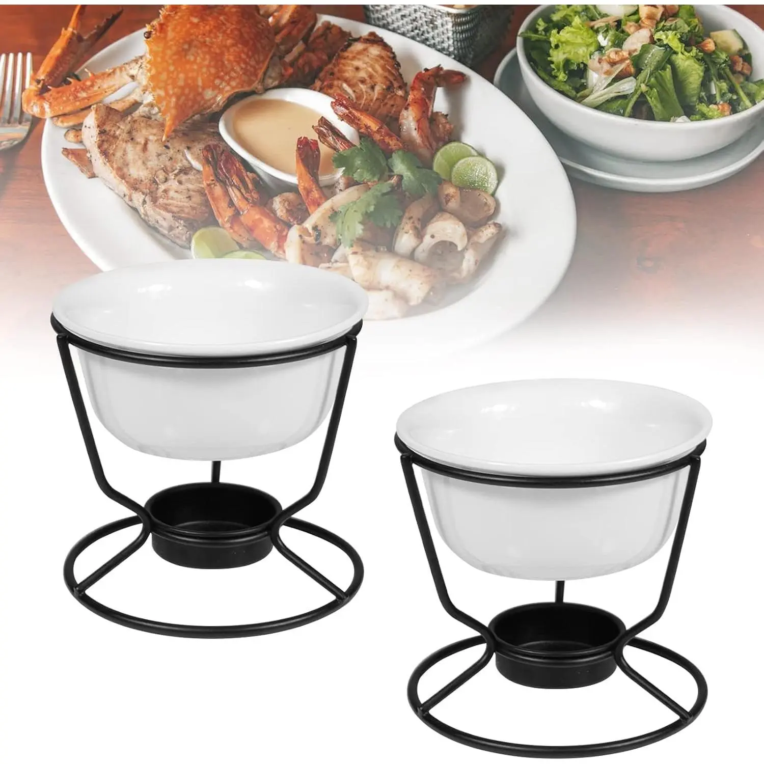2 Pieces Ceramic Butter Warmers for Seafood, Chocolate, Cheese and Fondue - Dishwasher Safe, Oven Safe, Microwave Safe