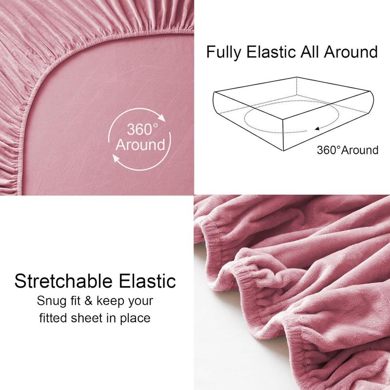 Solid Color Fitted Sheet and Pillowcase Set, 3 pcs/set Including 1 Plush Fitted Sheet and 2 Pillowcases without Filler, Soft Bedding Set