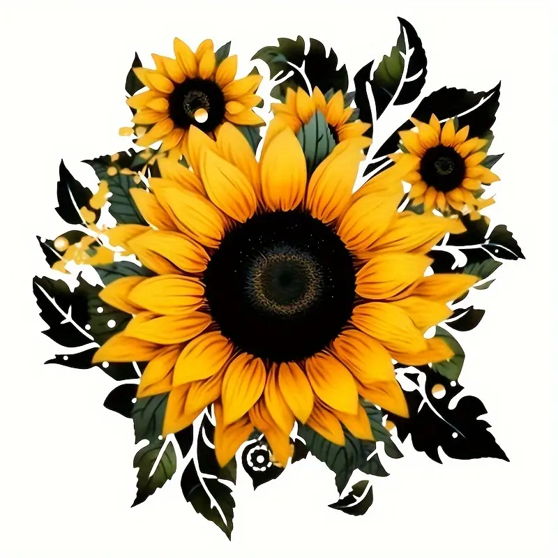4Pcs Bright Yellow Sunflower Heat Transfer Vinyl Patches Iron on Stickers Patch Set for DIY T Shirts Hoodies Jeans Backpacks Jackets Hats
