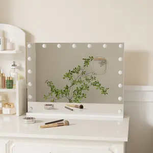 OP-Vanity Mirror with Lights, 15 Dimmable LED Bulbs, 3 Color Modes, Stepless Dimming, Touch Control, USB Charging Port, Tabletop or Wall Mount, 3X Mirror