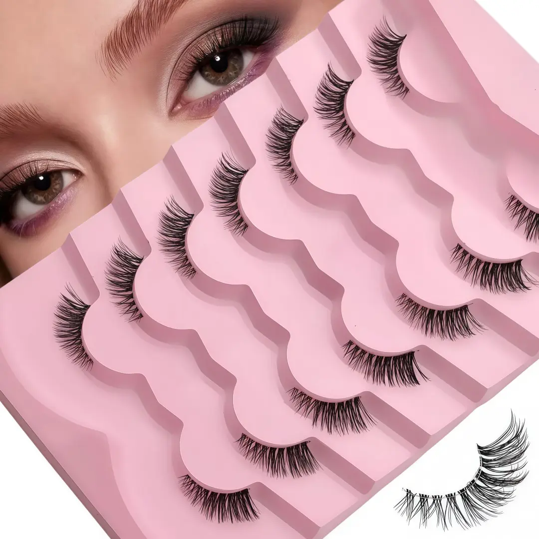 7 Pairs Cat Eye Half Lashes, Natural Long False Eyelashes, Soft Transparent Strip, Reusable, Fox Eye Style, Lightweight Invisible