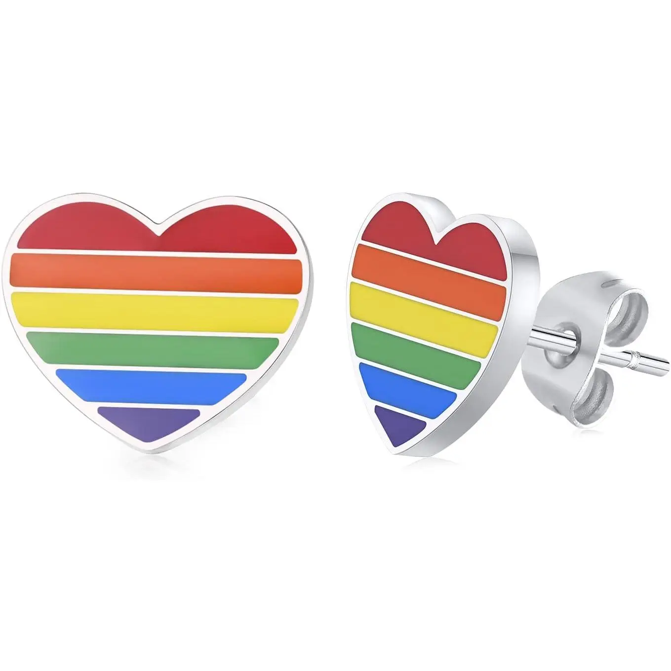 Stainless Steel Rainbow Small Huggie Hoop Earrings LGBT Pride Earrings for Women Men Lesbian Bisexual Transgender Nonbinary Asexual Flag Earrings LGBTQ Pride