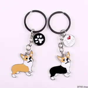 Color Enamel Corgi Puppy Pendant Keychain Polished Alloy Split Ring Smooth Waterproof Paint Surface Light Compact Silhouette For Dog Owners Daily House Car Key Handbag Casual Pet Themed Portable Decorative Carry Accessory