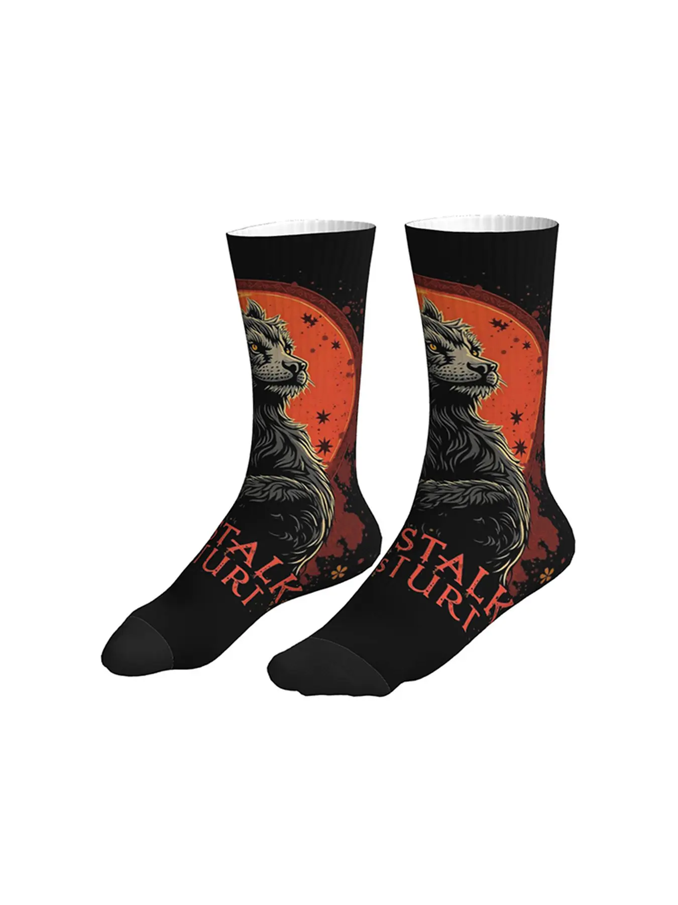Men Women Cool Black Red Wolf Mid Calf Socks Retro Dark Aesthetic Streetwear Socks