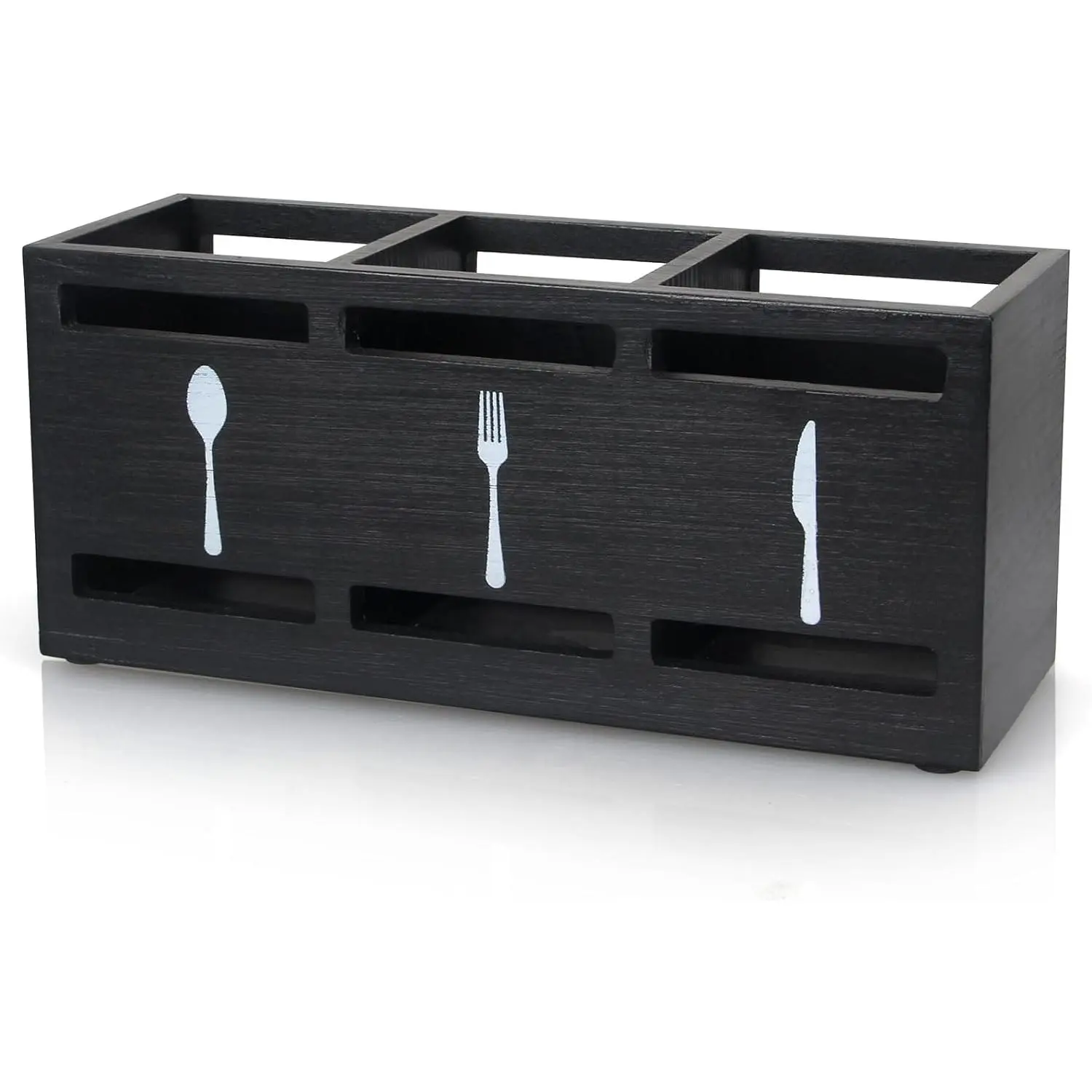 Wooden Silverware  for Party Cutlery Utensil Holder Organizer Counter | Small Black Silverware Holder Table  Flatware Utensil  Kitchen Countertop Decor Spoon and Fork Holder Cutlery Basket