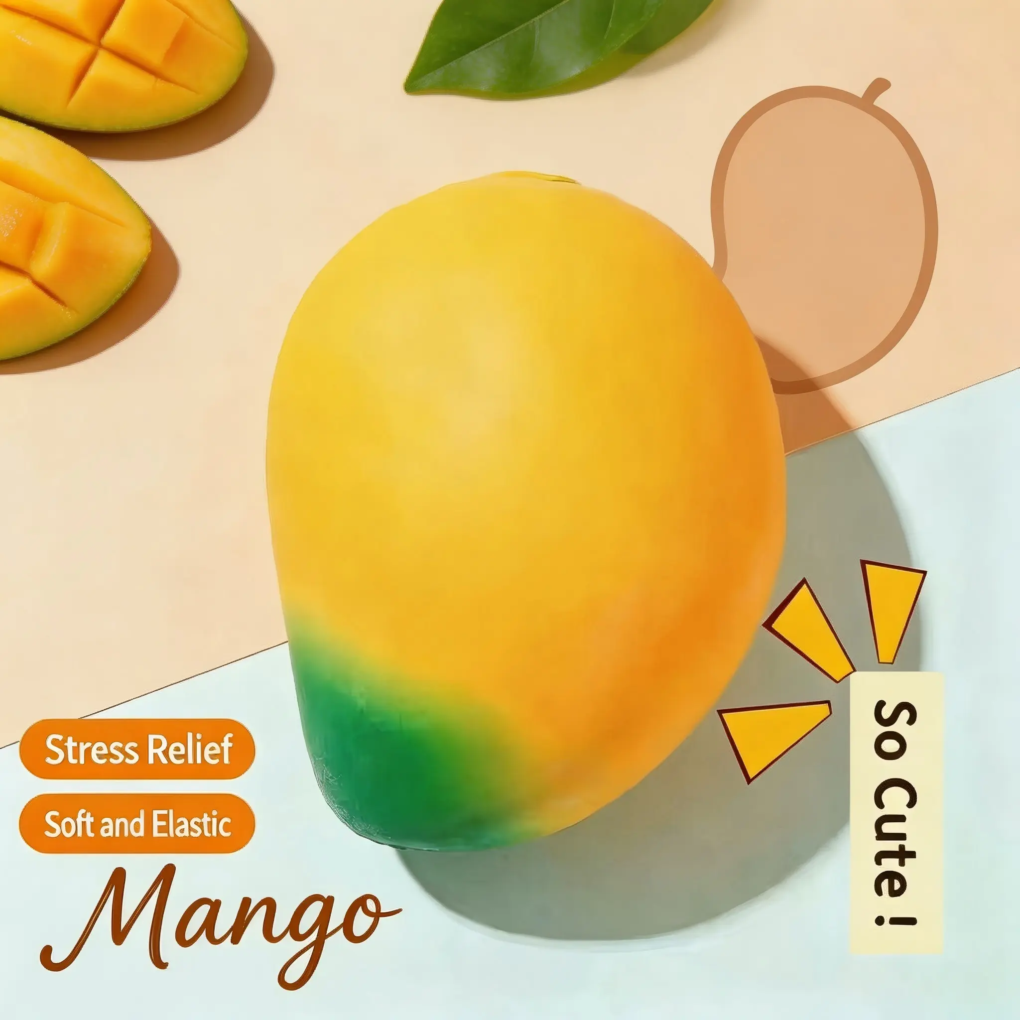 1pc Realistic Fruit-Shaped Mango Stress Relief Toy, Adult Silicone Mango Squeeze Toy, Anxiety Relief, Realistic Food Squeeze Toy, Slow-Rebound Texture, Slow Rebound Squishies, Relaxing Squeeze Stress Ball, Squishy Stress Relief, Squishy Fun