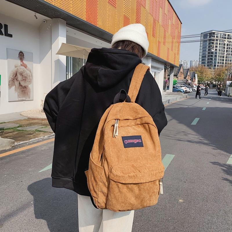 Vintage Boy Girl Corduroy Green School Bag Men Women Laptop College Backpack Cool Lady Student Fashion Female Travel BookBag New