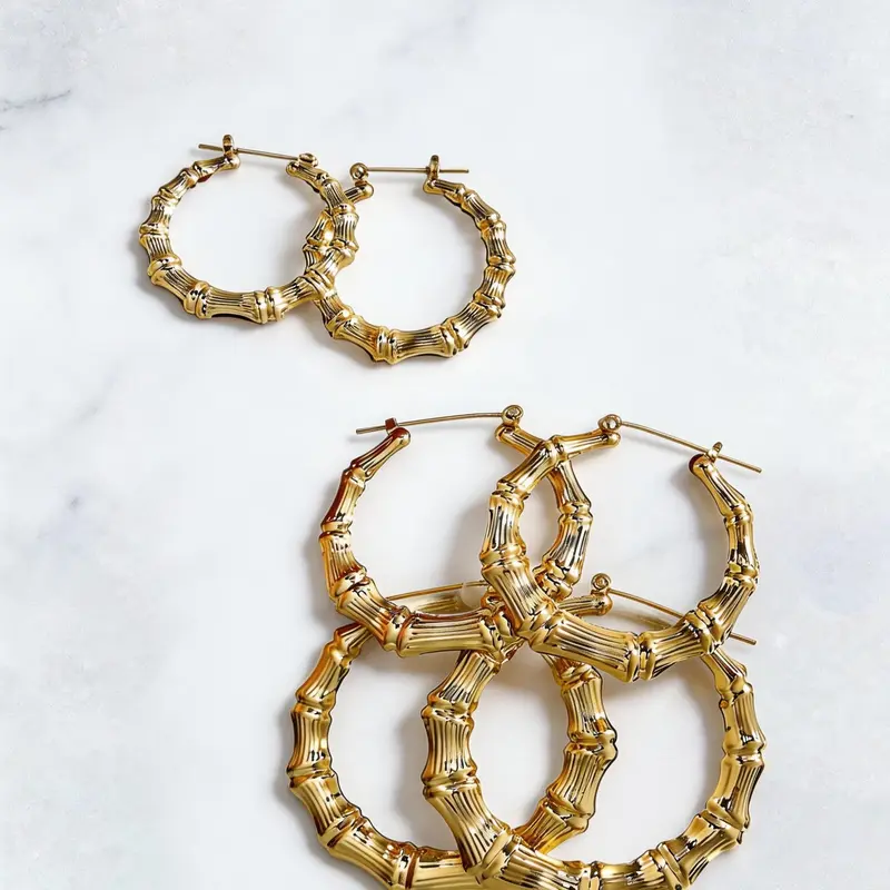 Punk Style Bamboo Joint Design Hoop Circle Shape Earrings, High Quality Statement Hoops Earrings, New Style Fashionable Jewelry Accessories for Women & Men, Trendy All-match & Exquisite Jewelry for Birthday Gift
