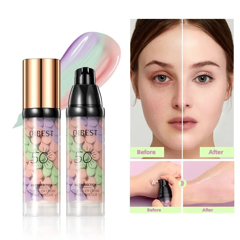 3-in-1 Three-Color Color Correcting Primer SPF 50 UV Protection Brightening Face Makeup Primer