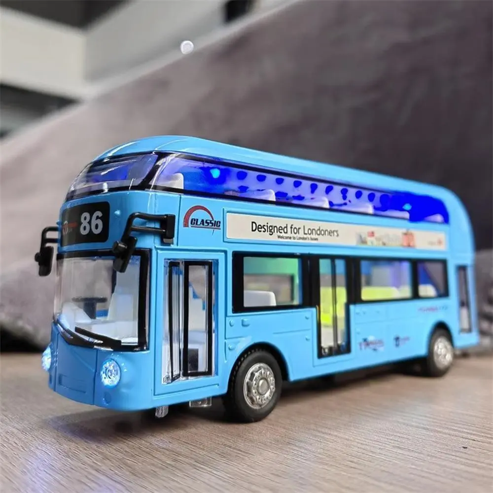 1:36 Vintage London Double-Decker Bus Alloy Metal Diecast Model with Sound & Light, Pull-Back Kids Gift Toy, Home Decor Statue Figurine Collection