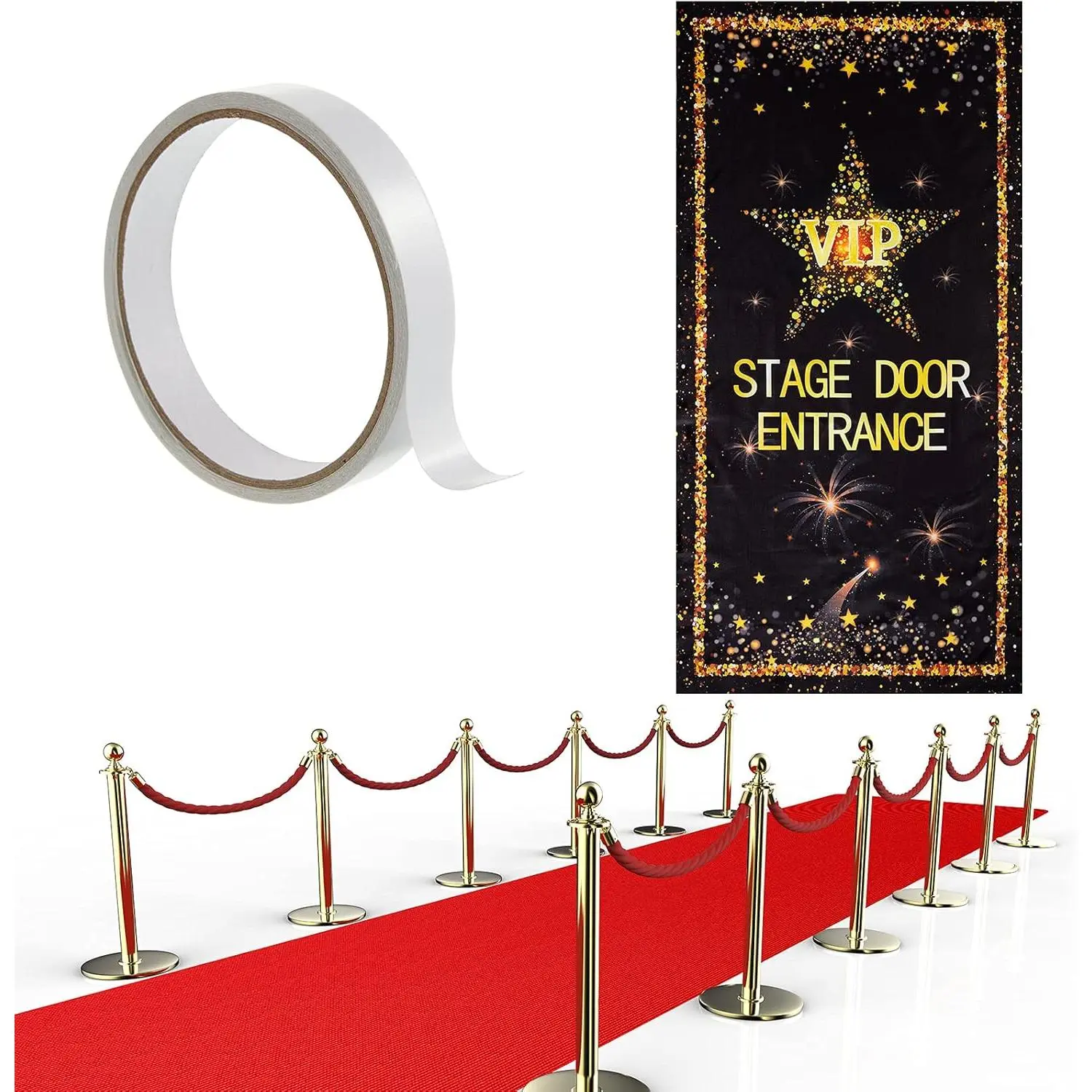 Red Carpet Runner for Party 2.6 x 15 ft VIP Stage Door Cover Decor | Not Slip Red Aisle Rug,  Non-woven, Includes VIP Sign Tape, Photography Backdrop Film Prom Birthday Graduation Decor