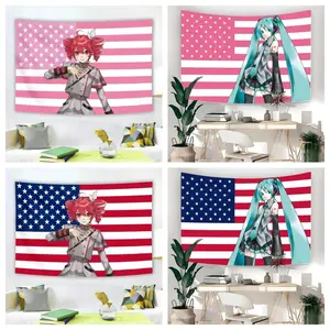 Miku American Flag Tapestry Anime Kawaii Background Decoration Tapestry Bedhead Tapestry Living Room Tapestry Bedside Tapestry