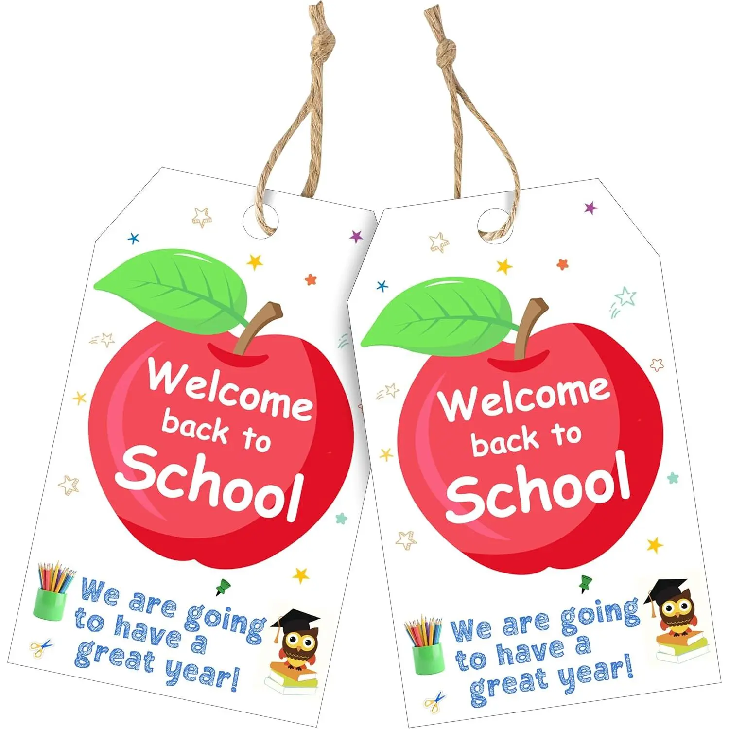 to School  Tags,50 PCS    Tags with 10m String for  to School Gifts for Students, Teachers, and Classroom  Bags