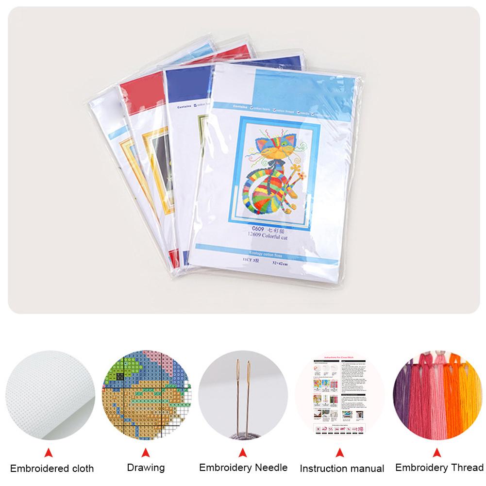 Colorful Houses Full 14CT DIY Counted Embroidery Needlepoint Starter Kits 15.75x15.75inch Cross Stitch Patterns Arts Craft Kits for Beginners Adults Home Decor