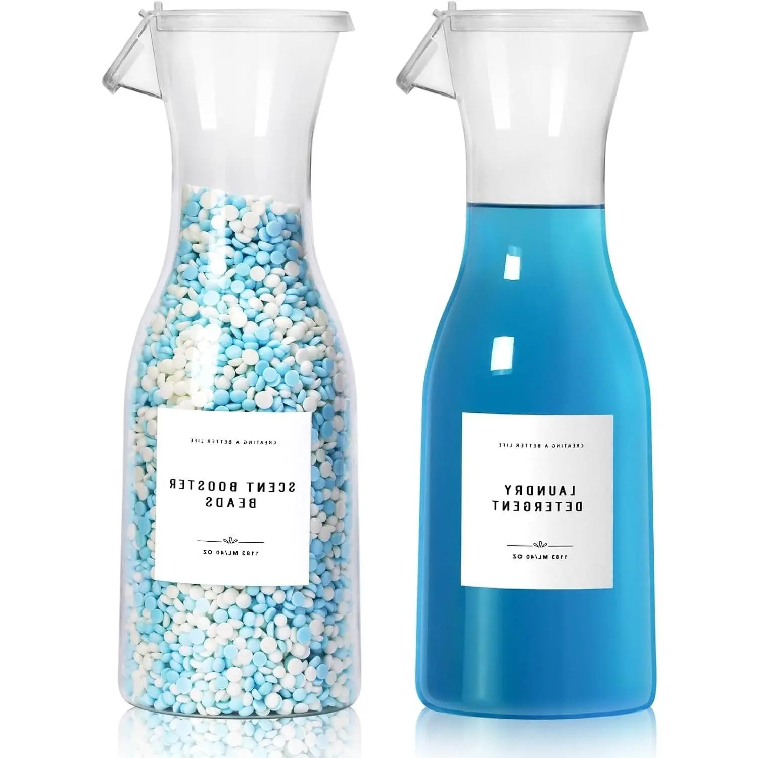 40oz Laundry Detergent Dispenser Bottles with Waterproof Labels for Detergent, Fabric Softener, Bleach & Scent Booster Beads - Sturdy PET, Laundry Room Decor, 2 Pack WhiteGift
