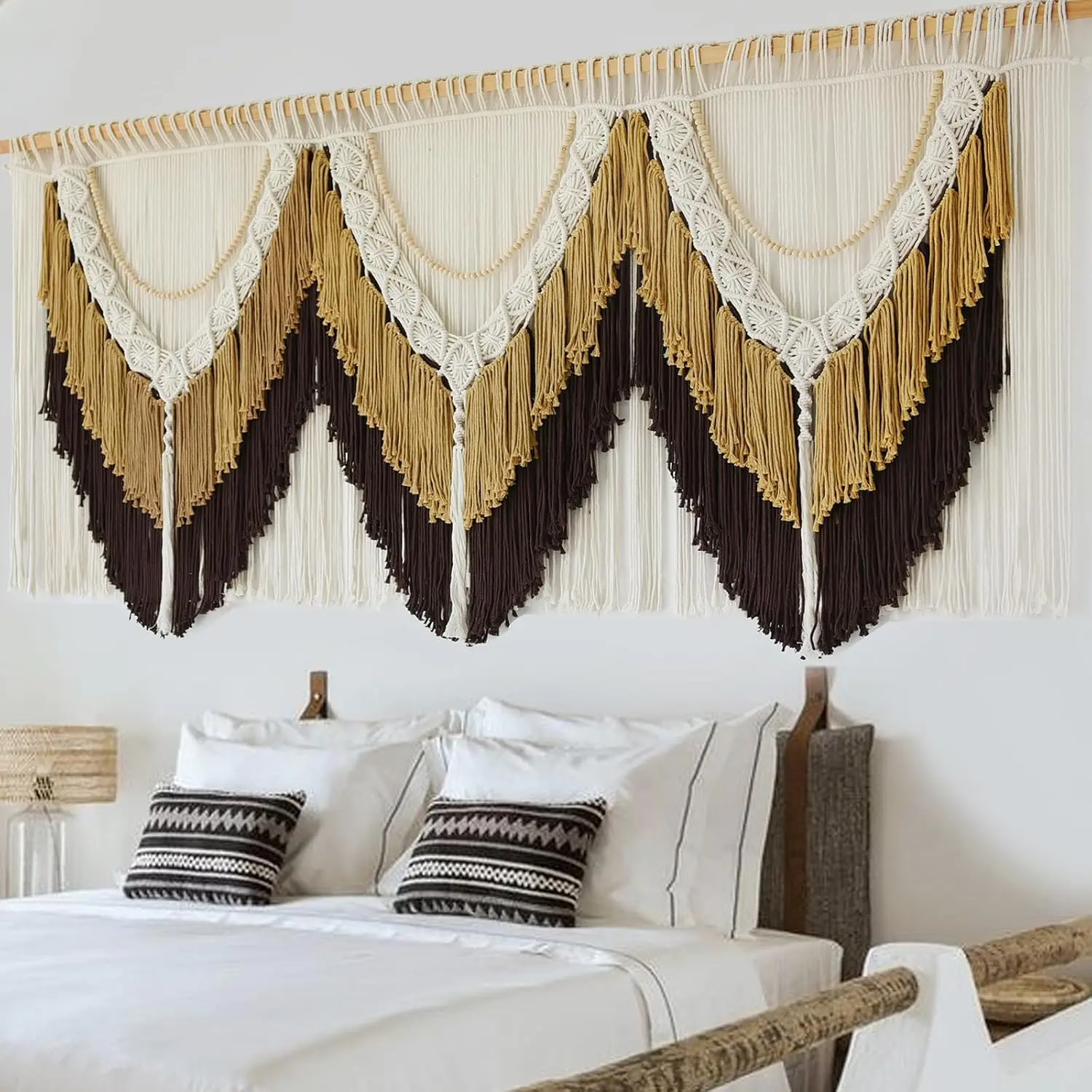 Extra Large Macrame Wall Hanging - 75" w x 35" l Modern Boho Wall Art, Indoor Leisure Decor for Bedroom, Wedding Backdrop