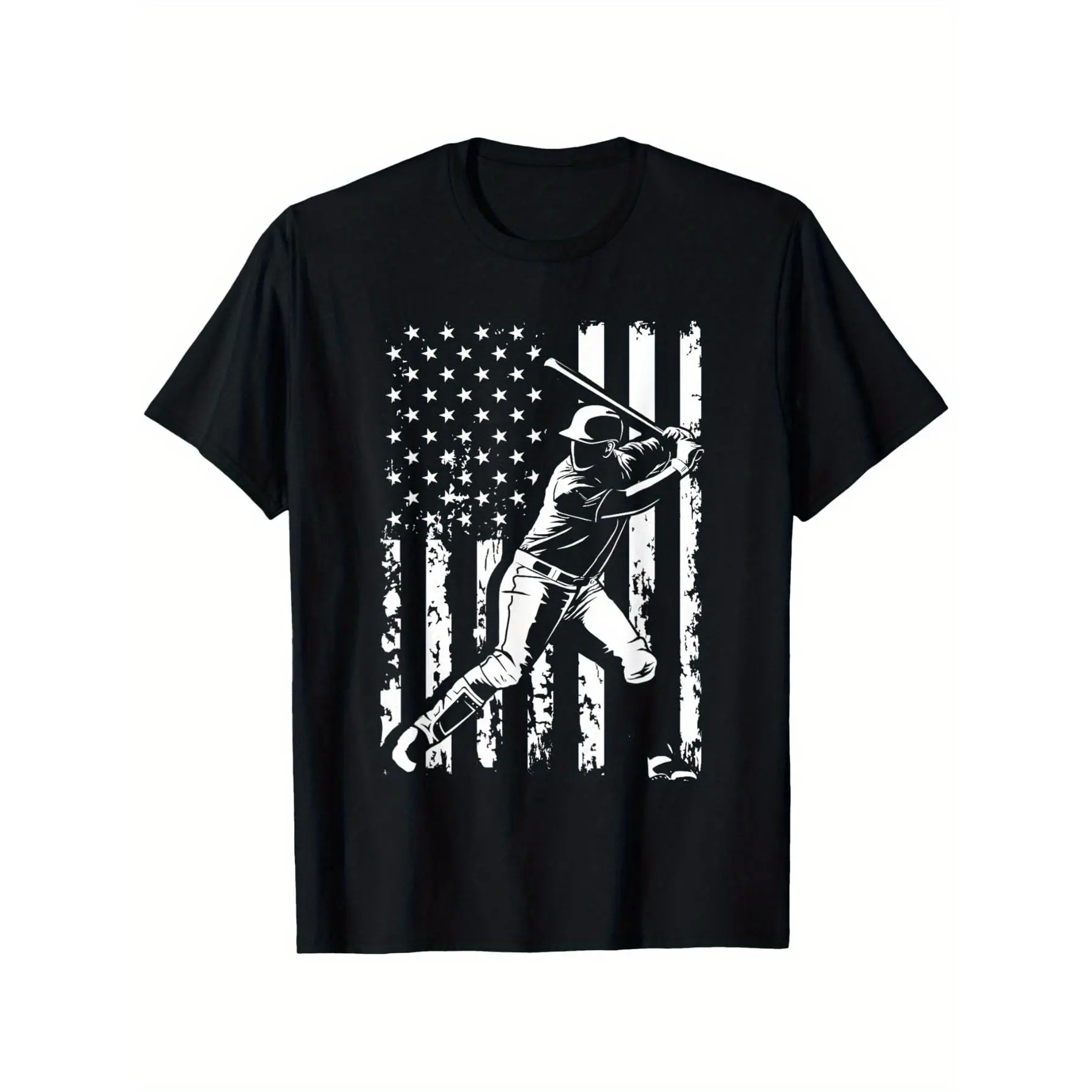 Women's Vintage American Flag Baseball Team Gift Cotton T-Shirt - Casual Short-Sleeve Top, Unisex Outdoor Wear, 100% Cotton Fabric, S-XXXL, Tops, Fit