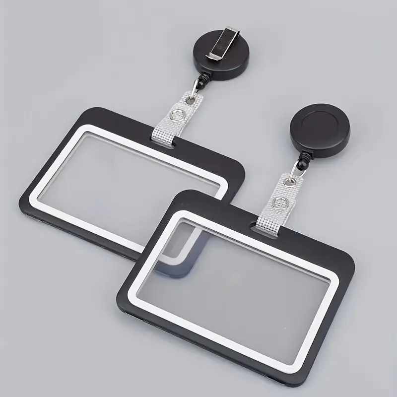 1/2 durable black horizontal work permit card set, Id Badge Holders Retractable, with waterproof badge clip and retractable snap fastener, for hospital, school and office staff