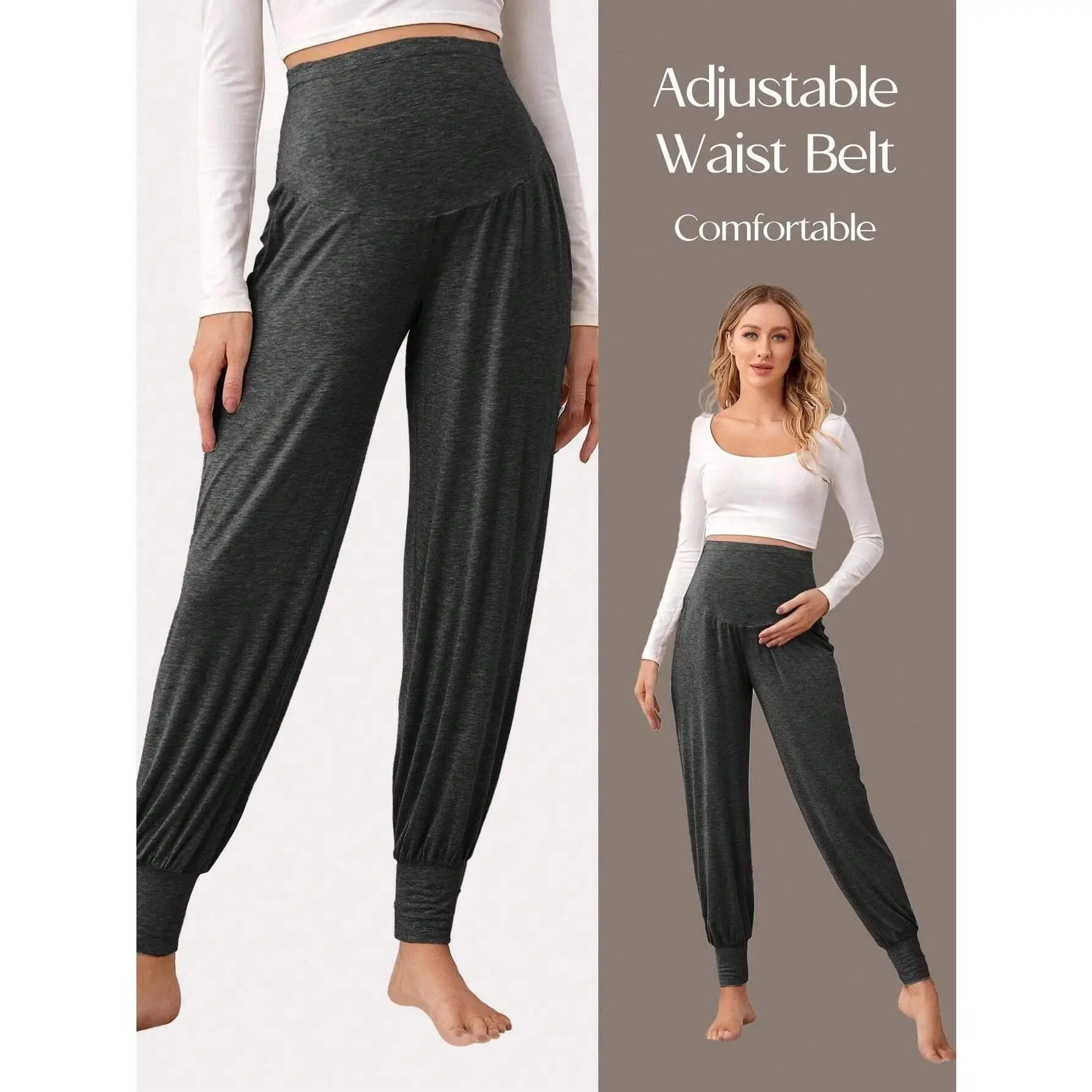 Pregnancy clothesMaternity Stretch Fabric Capri-Cut Athletic Pants - Black Summer Casual All-Match Pregnancy Fit Modest Look Yoga Bottoms
