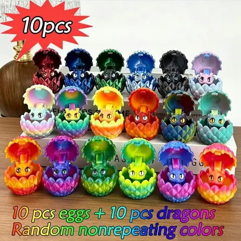 10-Piece Set, 3D Printed Dragon Egg Models, Includes 10 Eggs + 10 Mini Dragons, Multiple Colors, Miniature Set, Home Decor, Halloween, Christmas Gifts!