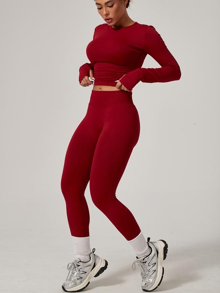 Women's Seamless Knitted Long-Sleeved Sports T-Shirt, Slim-fit, slimming, waist-cinching, Quick-drying, elastic thumb holes, Sports tight-fitting, breathable running, Yoga wear, Gym Tops, Fitness Running Tops