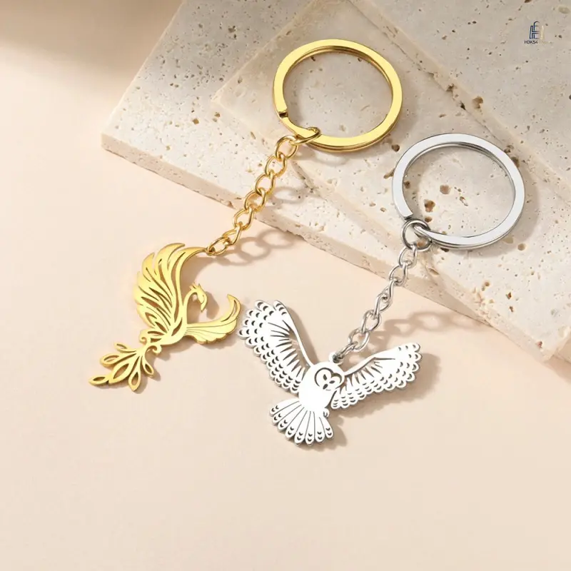 Unisex Hollow Stainless Steel Animal Keychain Charms - Phoenix, Owl Pendants, Lightweight Rust-Proof Car Key Accessories, Fashion Bag Ornament, Holiday Gifts for Daily Use