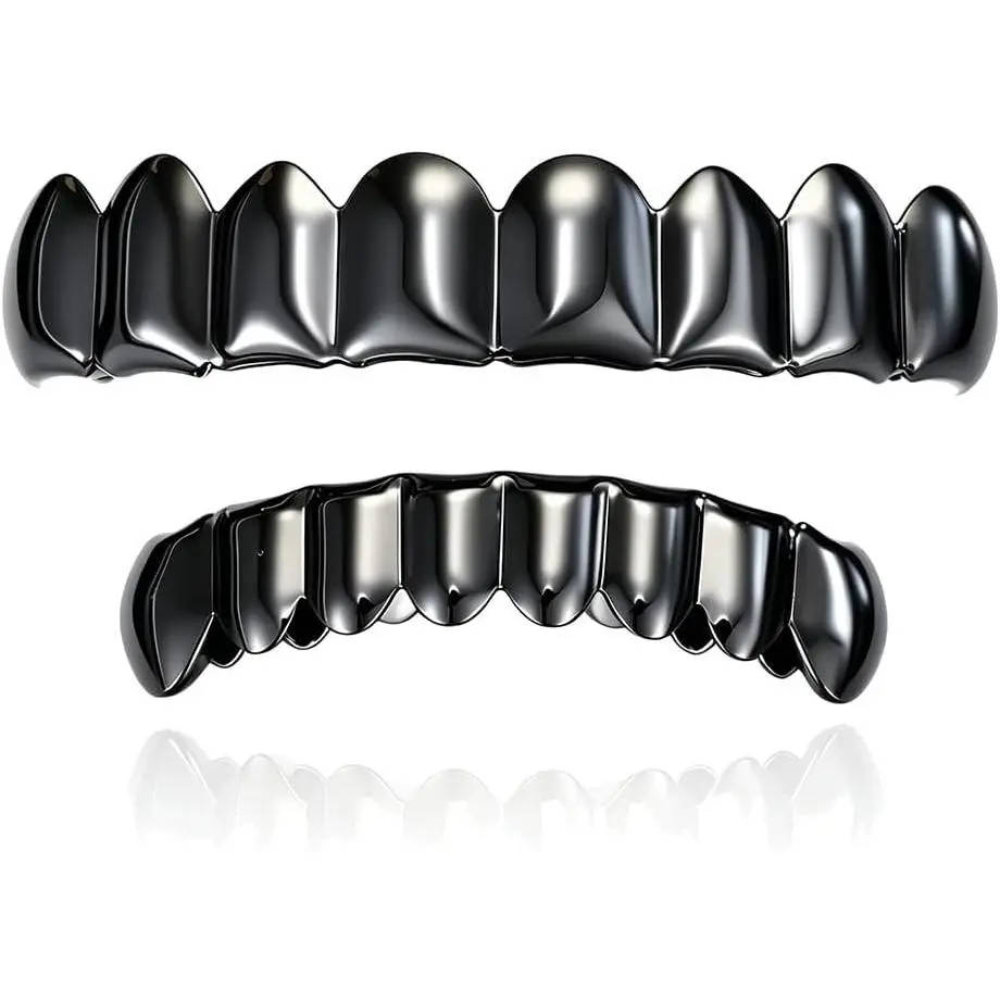 Gold Hip Hop Teeth Grillz for Men Women Punk Style Rapper 8 Teeth Caps Top Bottom Set Sparkling Cubic Zirconia Christmas Birthday Party Costume Jewelry