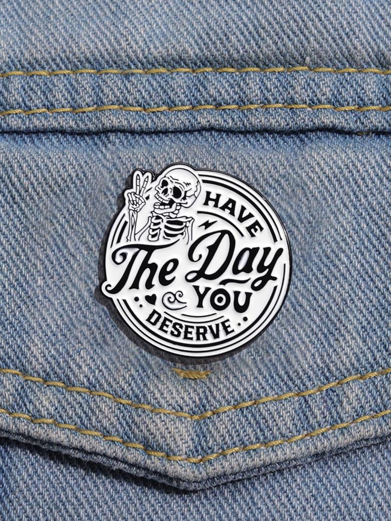 Skeleton & Letter Pattern Brooch, Fashion Brooch for Women & Men, Enamel Pin Suitable for Backpacks, Jeans, Scarves, Hats Decoration, Hat Pins