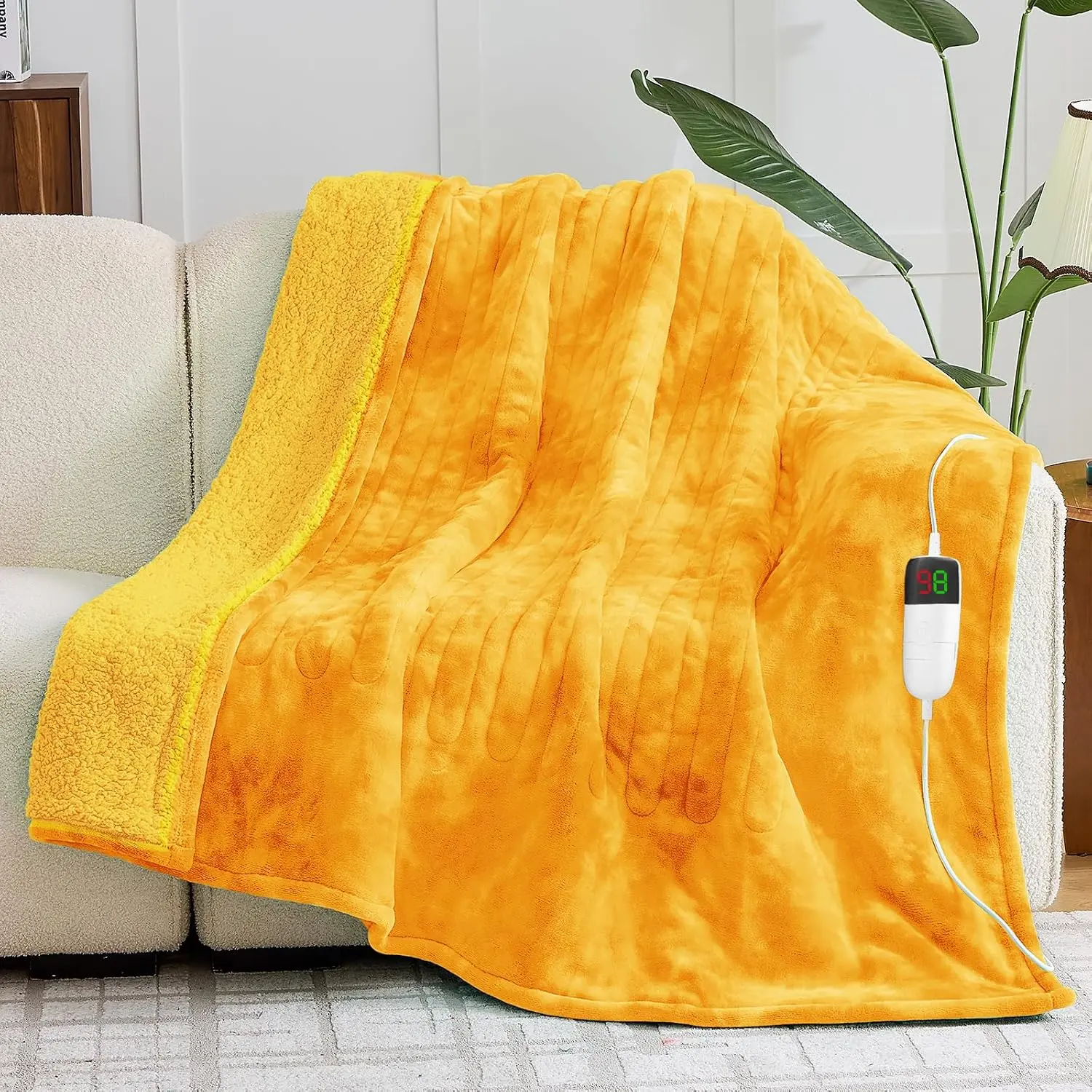 Heated Electric Faux Sherpa Blanket Throw with Heat Control - 5-Position Timer, 10 Heating Levels, 50x60 in - for Sofa, Bed - Winter Gift for Women