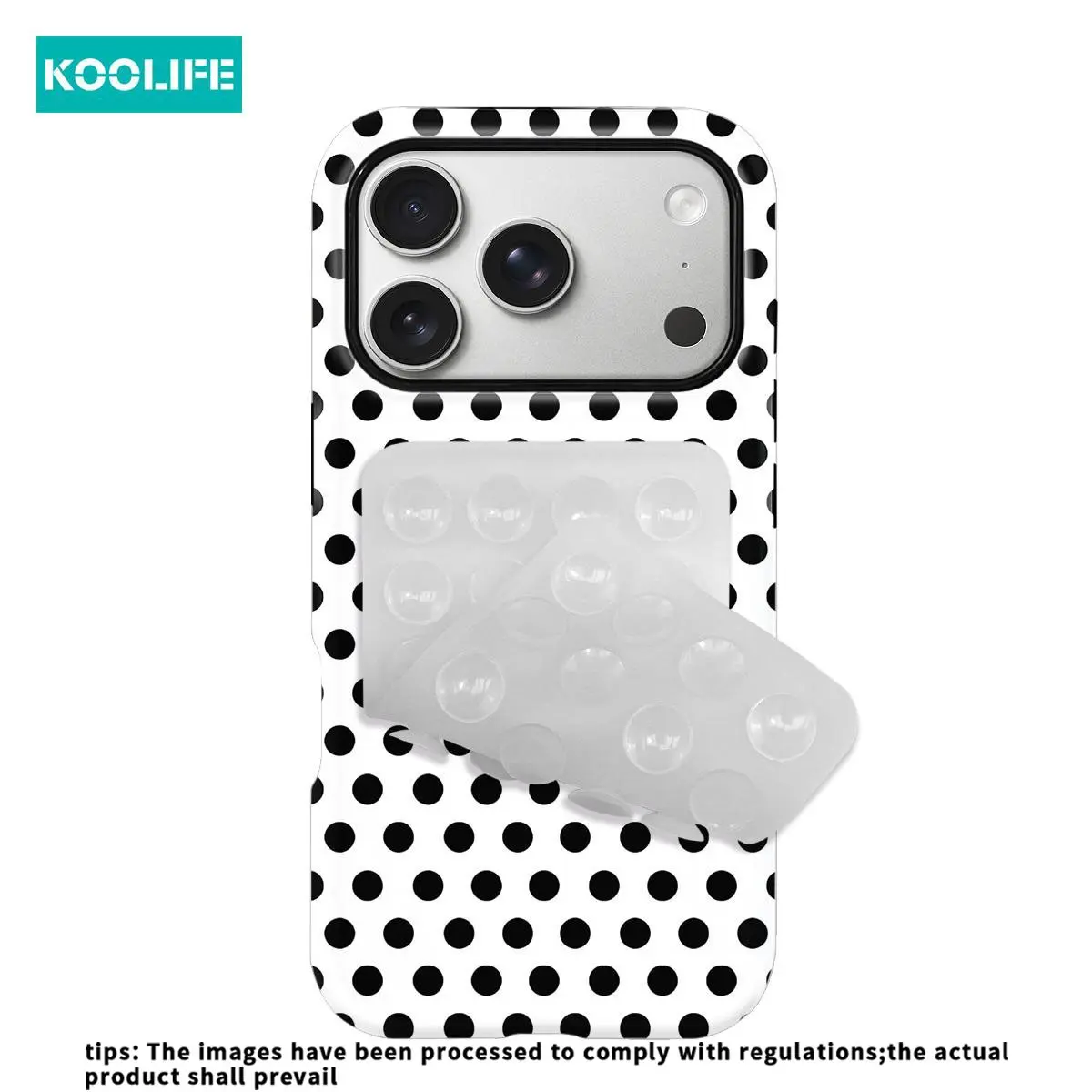 Koolife 2PCS Black Polka Dot Phone Case + Suction Cup Mount Glossy PC+TPU Shockproof Cover Retro Minimalist Compatible with iPhone 17 17Pro 17ProMax 17Air 16 15 14 13 12 11 7 8 7Plus 8Plus XR X XS XS Max Pro Max Plus Must-Have!